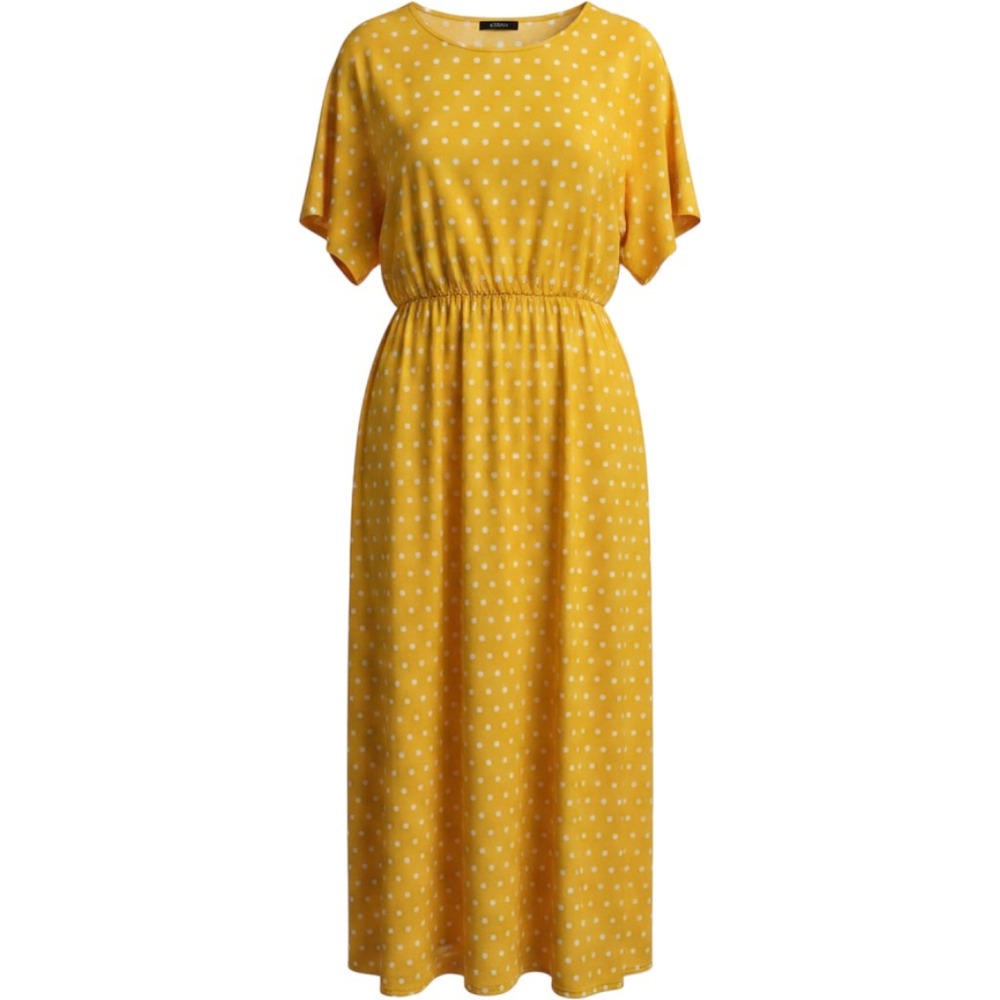Emery Rose Maxi Dress 2XL Sunshine Yellow Polka Dot Short Sleeve Modest Sunny